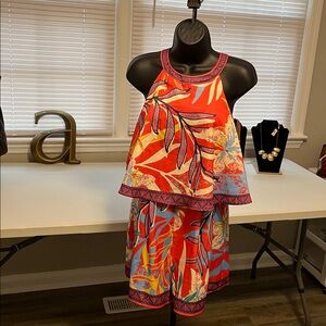 Flying Tomato Pink and Multicolor Leaf Print Jumpsuit